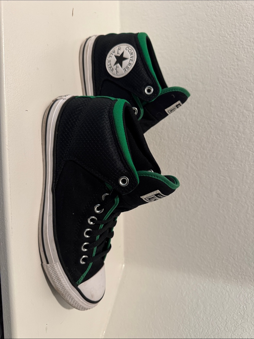 Converse Black High-Top Sneakers with Green Trim